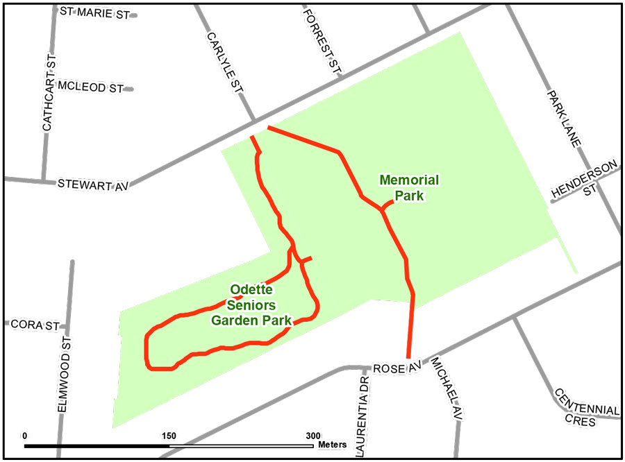 Map of Odette and Memorial Park Trail
