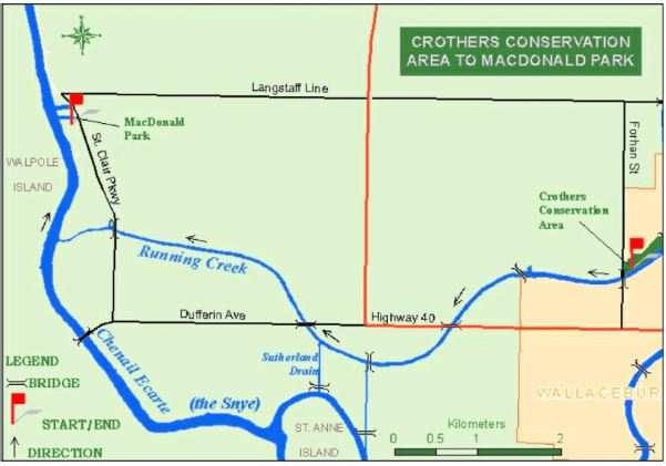 Map of Water Trail- Crothers Conservation Area to MacDonald Park